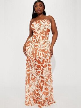Fashion Nova Tropical Print Strapless Maxi Dress | Size Large